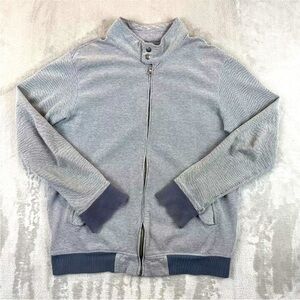 Banana Republic Mens Medium Gray Full Zip Band Collar Pockets Long‎ Sleeve